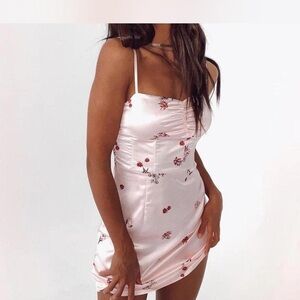 Princess Polly Blush Satin Slip with Floral Accents